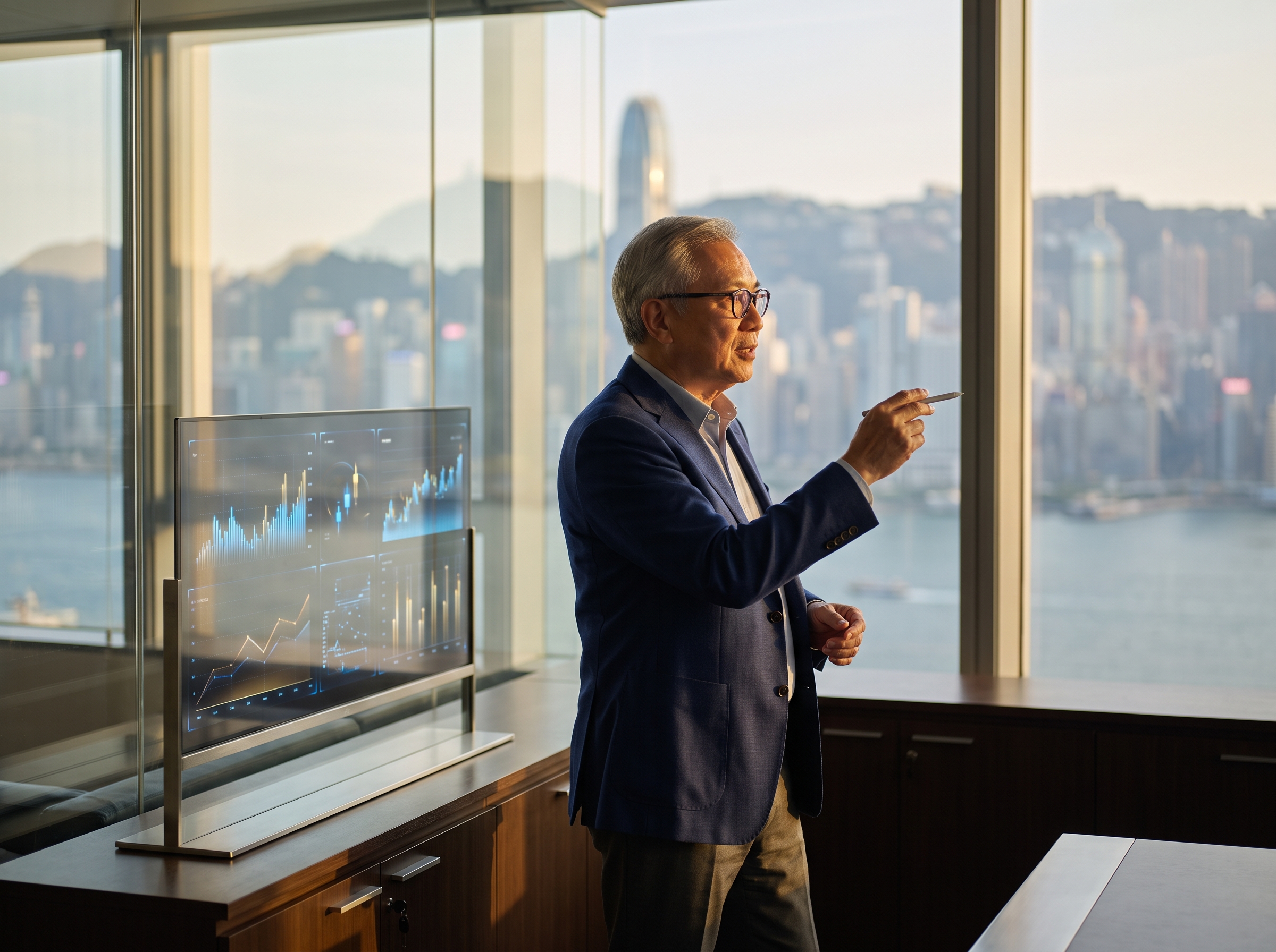 A consultant reviews charts