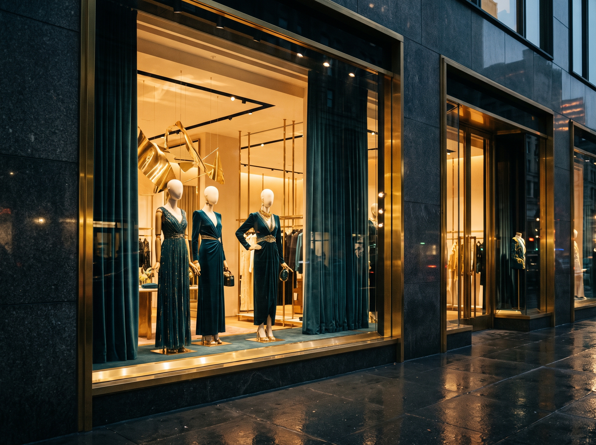 A high-end retail storefront window